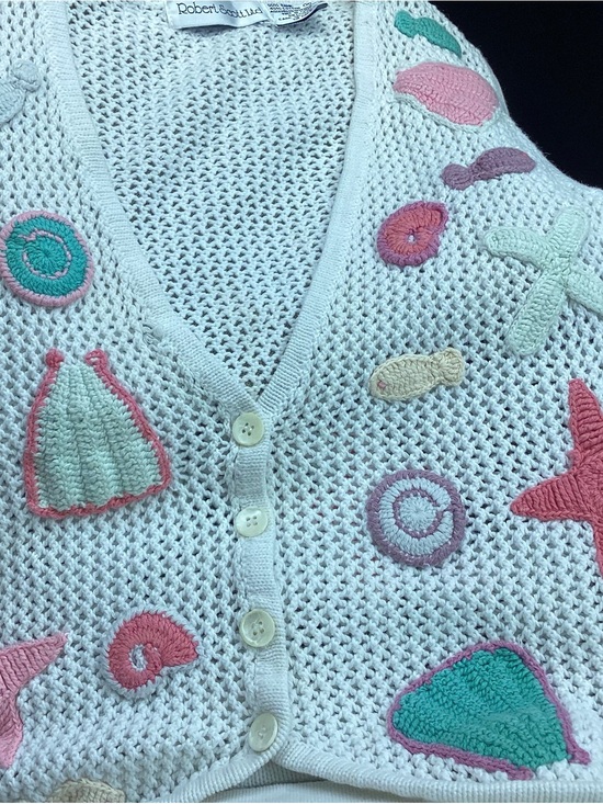 Robert Louis Sweaters - Robert Scott Cream  Crochet Shell&Starfish Grandmacore Vest some imperfections